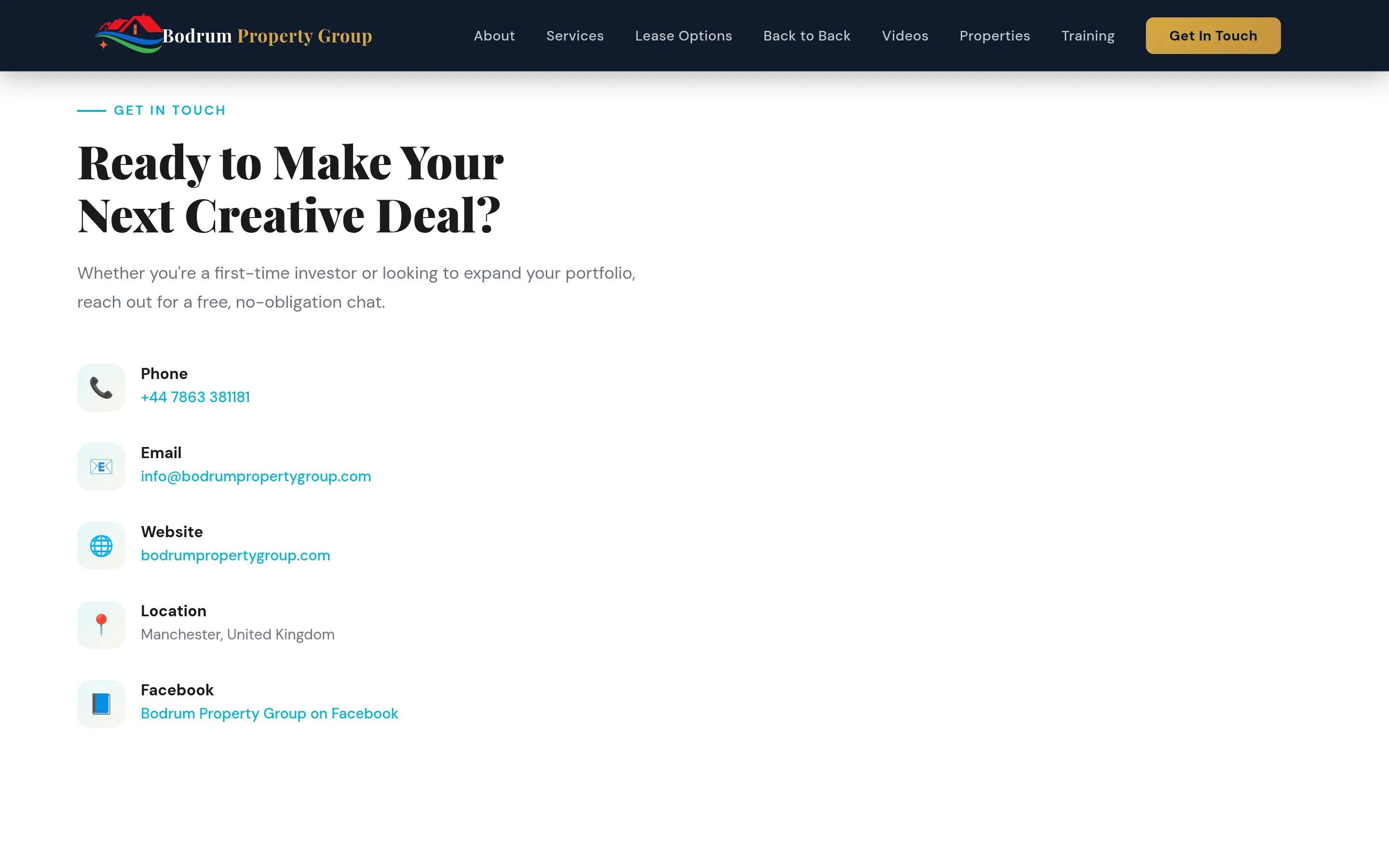 Bodrum Property Group: Contact — a Formspree endpoint, so the static site takes enquiries without a backend.